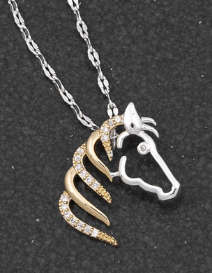 Silver And Gold Plated Two Tone Equestrian Horse Head Necklace