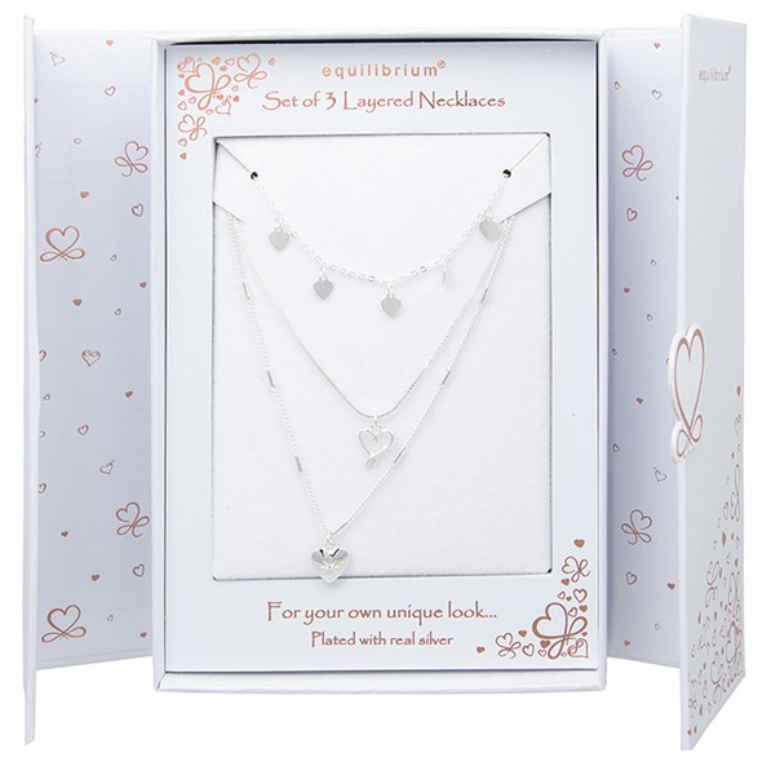 3 In 1 Silver Plated Heart Necklace Gift Set