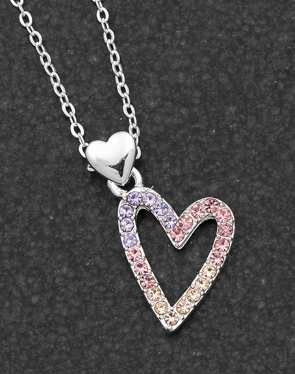 Elegant Pastel Crystal Silver Plated Heart Necklace