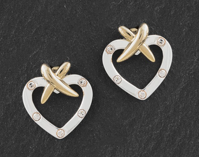 Gold And Silver Plated Two Tone Heart Stud Earrings