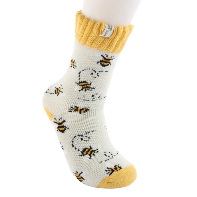 Miss Sparrow TSW015 Winter Bee And Stripe Cream Socks