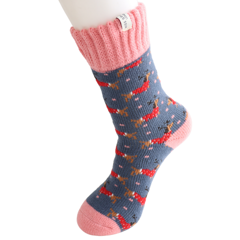 Miss Sparrow TSW032 Winter Denim Xmas Sausage Dog Socks