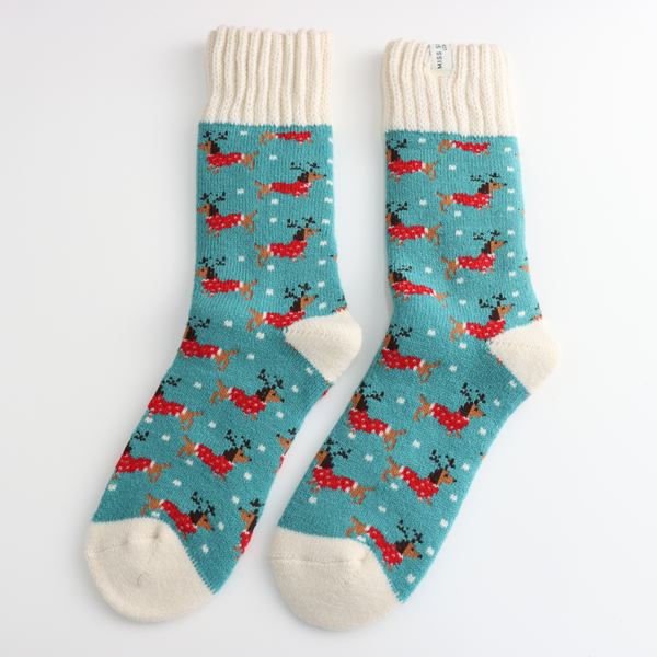 Miss Sparrow TSW032 Winter Xmas Sausage Dog Socks (2 Colours)