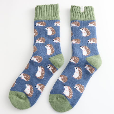 Miss Sparrow TSW034 Winter Blue Cute Hedgehogs Socks (2 Colours)
