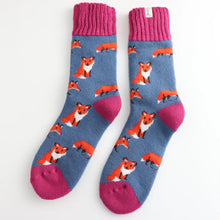 Miss Sparrow TSW035 Winter Denim Blue Foxes Socks