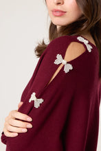 Plain Pearl Bow Cut Out Sleeve V-Neck Jumper (3 Colours)