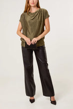 Metallic Stretchy Cowl Neck Drape Top (2 Colours)