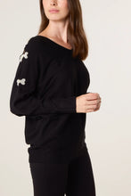 Plain Pearl Bow Cut Out Sleeve V-Neck Jumper (3 Colours)