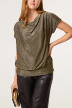 Metallic Stretchy Cowl Neck Drape Top (2 Colours)