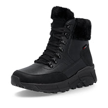 Rieker W0063-02 Black Leather Tex Trainer Boots With A Fur Collar