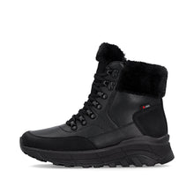 Rieker W0063-02 Black Leather Tex Trainer Boots With A Fur Collar