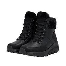 Rieker W0063-02 Black Leather Tex Trainer Boots With A Fur Collar