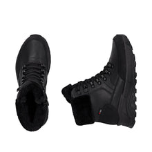 Rieker W0063-02 Black Leather Tex Trainer Boots With A Fur Collar