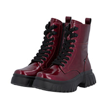 Rieker W1870-35 Largo Red Patent Leather Lace-Up Ankle Boots