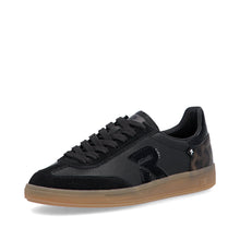 Rieker W2200-03 Samira Black Leather Trainers With A Touch Of Leopard Print