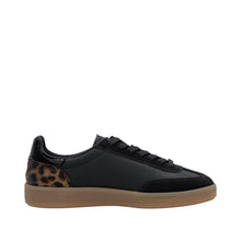 Rieker W2200-03 Samira Black Leather Trainers With A Touch Of Leopard Print