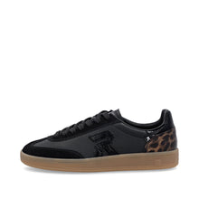 Rieker W2200-03 Samira Black Leather Trainers With A Touch Of Leopard Print