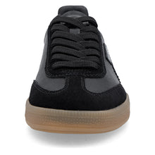 Rieker W2200-03 Samira Black Leather Trainers With A Touch Of Leopard Print