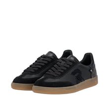 Rieker W2200-03 Samira Black Leather Trainers With A Touch Of Leopard Print