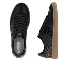 Rieker W2200-03 Samira Black Leather Trainers With A Touch Of Leopard Print