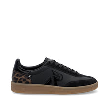 Rieker W2200-03 Samira Black Leather Trainers With A Touch Of Leopard Print