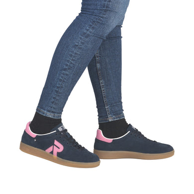 Rieker W2200-15 Samira Navy Suede Leather Lace- Up Trainers