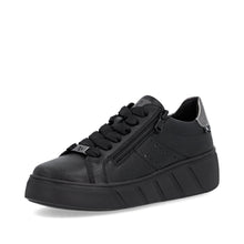 Rieker W2605-02 Rock Black Leather Flatform Trainers With A Black Sole
