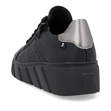 Rieker W2605-02 Rock Black Leather Flatform Trainers With A Black Sole