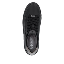 Rieker W2605-02 Rock Black Leather Flatform Trainers With A Black Sole