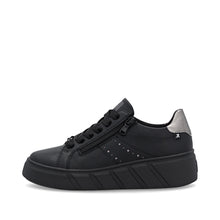 Rieker W2605-02 Rock Black Leather Flatform Trainers With A Black Sole