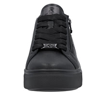 Rieker W2605-02 Rock Black Leather Flatform Trainers With A Black Sole