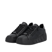 Rieker W2605-02 Rock Black Leather Flatform Trainers With A Black Sole
