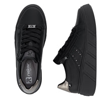Rieker W2605-02 Rock Black Leather Flatform Trainers With A Black Sole