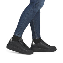 Rieker W2605-02 Rock Black Leather Flatform Trainers With A Black Sole