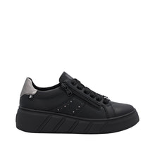 Rieker W2605-02 Rock Black Leather Flatform Trainers With A Black Sole