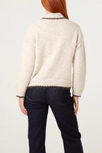 Beige Marl Collard Whimsy 3D Floral Detail  Zip Front Cardigan