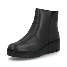 Rieker X9165-01 Minato Black Leather Low Wedge Ankle Boots