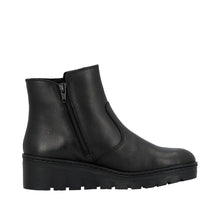 Rieker X9165-01 Minato Black Leather Low Wedge Ankle Boots