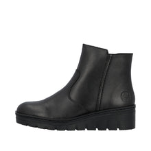 Rieker X9165-01 Minato Black Leather Low Wedge Ankle Boots