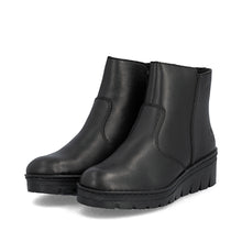 Rieker X9165-01 Minato Black Leather Low Wedge Ankle Boots