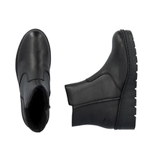 Rieker X9165-01 Minato Black Leather Low Wedge Ankle Boots