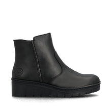 Rieker X9165-01 Minato Black Leather Low Wedge Ankle Boots
