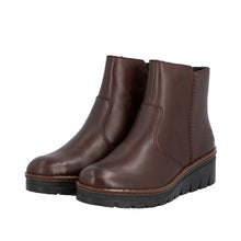 Rieker X9165-27 Cristalliono Brown Leather Low Wedge Ankle Boots
