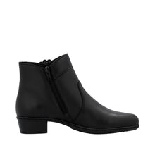 Rieker Y0797-00 Lugano Black Leather Low Heel Ankle Boots With Buckle Detail