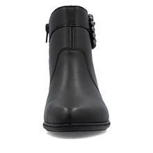 Rieker Y0797-00 Lugano Black Leather Low Heel Ankle Boots With Buckle Detail