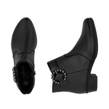 Rieker Y0797-00 Lugano Black Leather Low Heel Ankle Boots With Buckle Detail