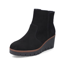 Rieker Y5065-00 Black Suede Leather Wedge Ankle Boots