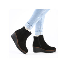 Rieker Y5065-00 Black Suede Leather Wedge Ankle Boots
