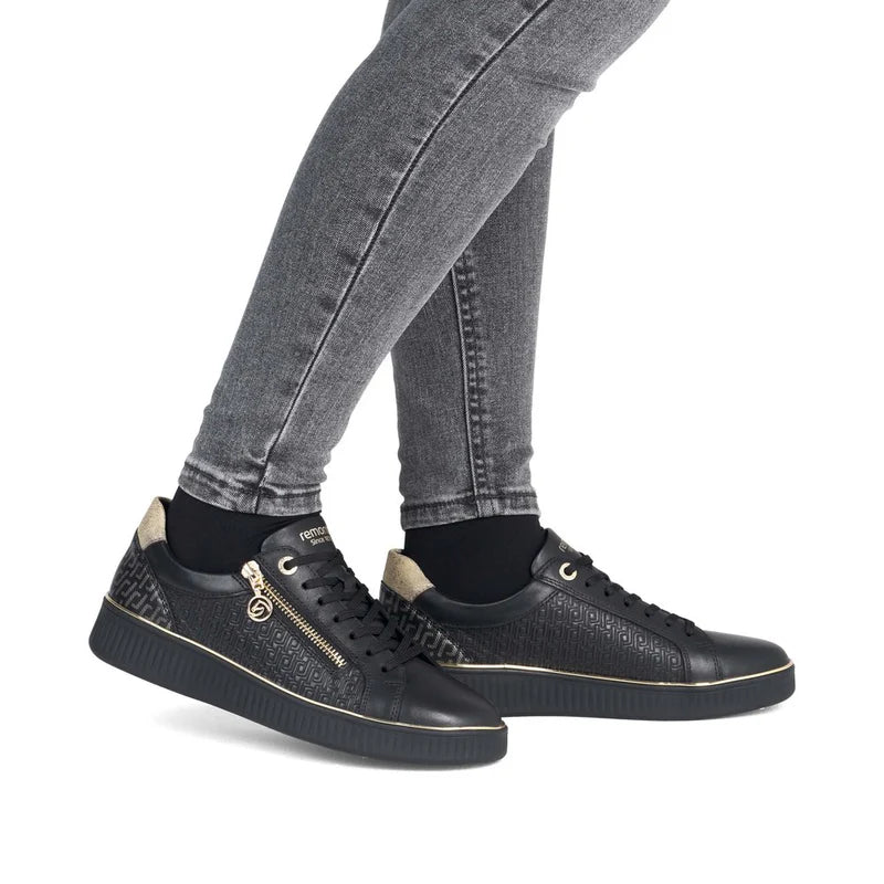 Remonte D2E00-03 Black Leather Trainers With A Black Sole – Missy ...