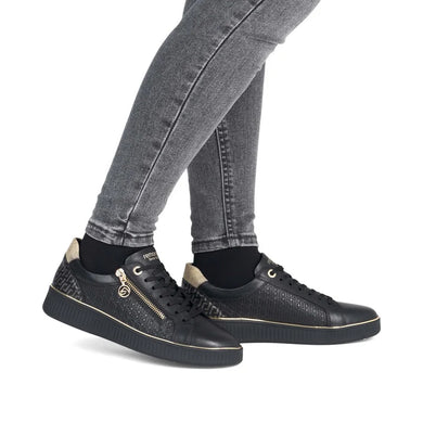 Remonte D2E00-03 Black Leather Trainers With A Black Sole
